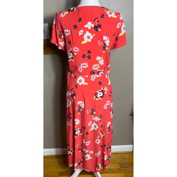 Gap Midi Dress A-line Coral Bold Tropical Floral Button Up Rayon Shift Womens M - Picture 2 of 10